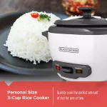 BLACK+DECKER 3-Cup White Electric Rice Cooker with Steaming Basket and Non-Stick Pot thumbnail 6