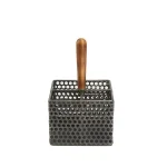 Mind Reader Black Metal 4-Compartment Utensil Basket with Wood Handle - Flatware & Cutlery Organizer thumbnail 5