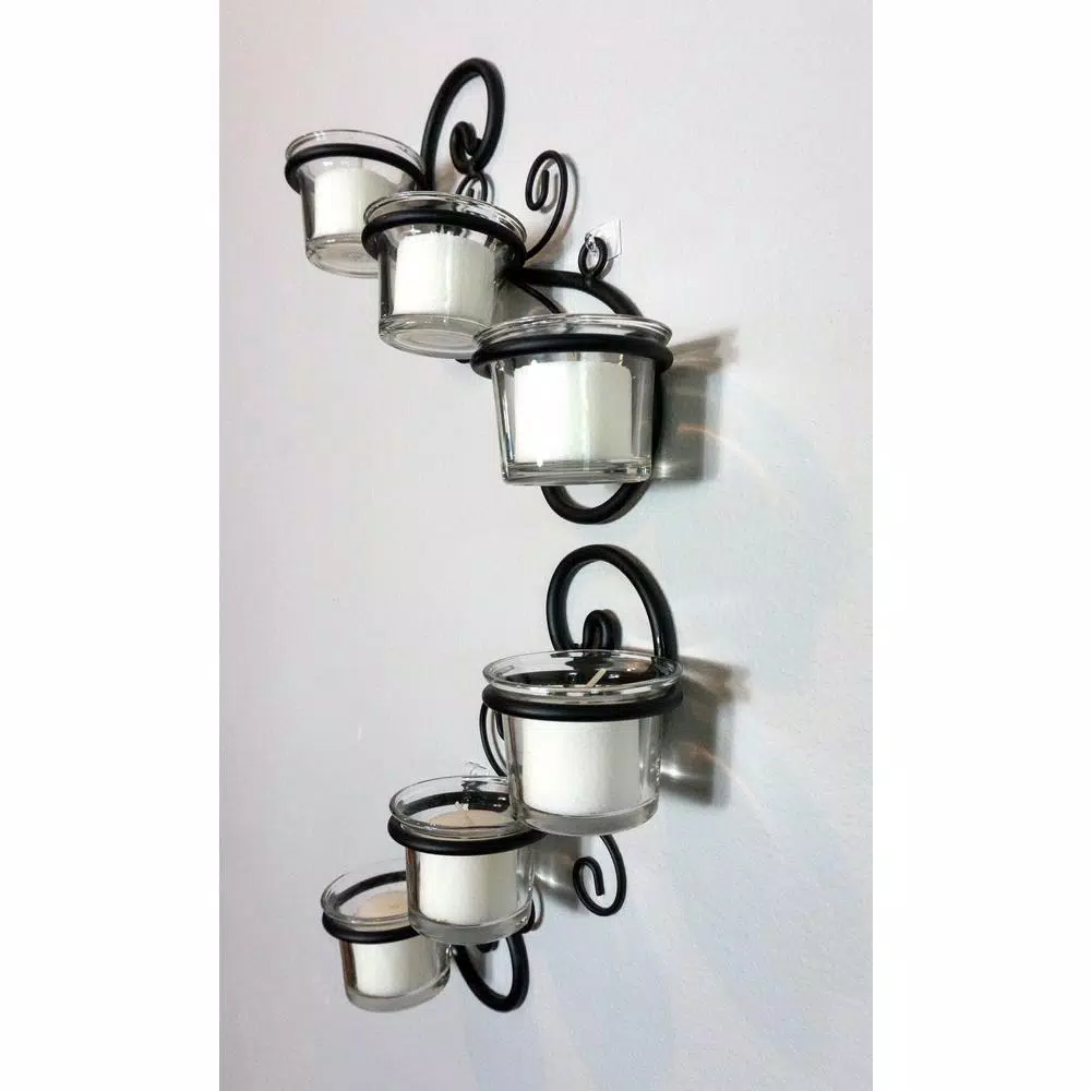 Stonebriar Collection Stonebriar Black Metal Ivy Swirl Candle Wall Sconce Set of 2