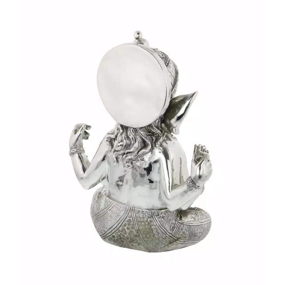 LITTON LANE 16 in. Antique Silver Sitting Ganesh Sculpture with Patterned Detailing