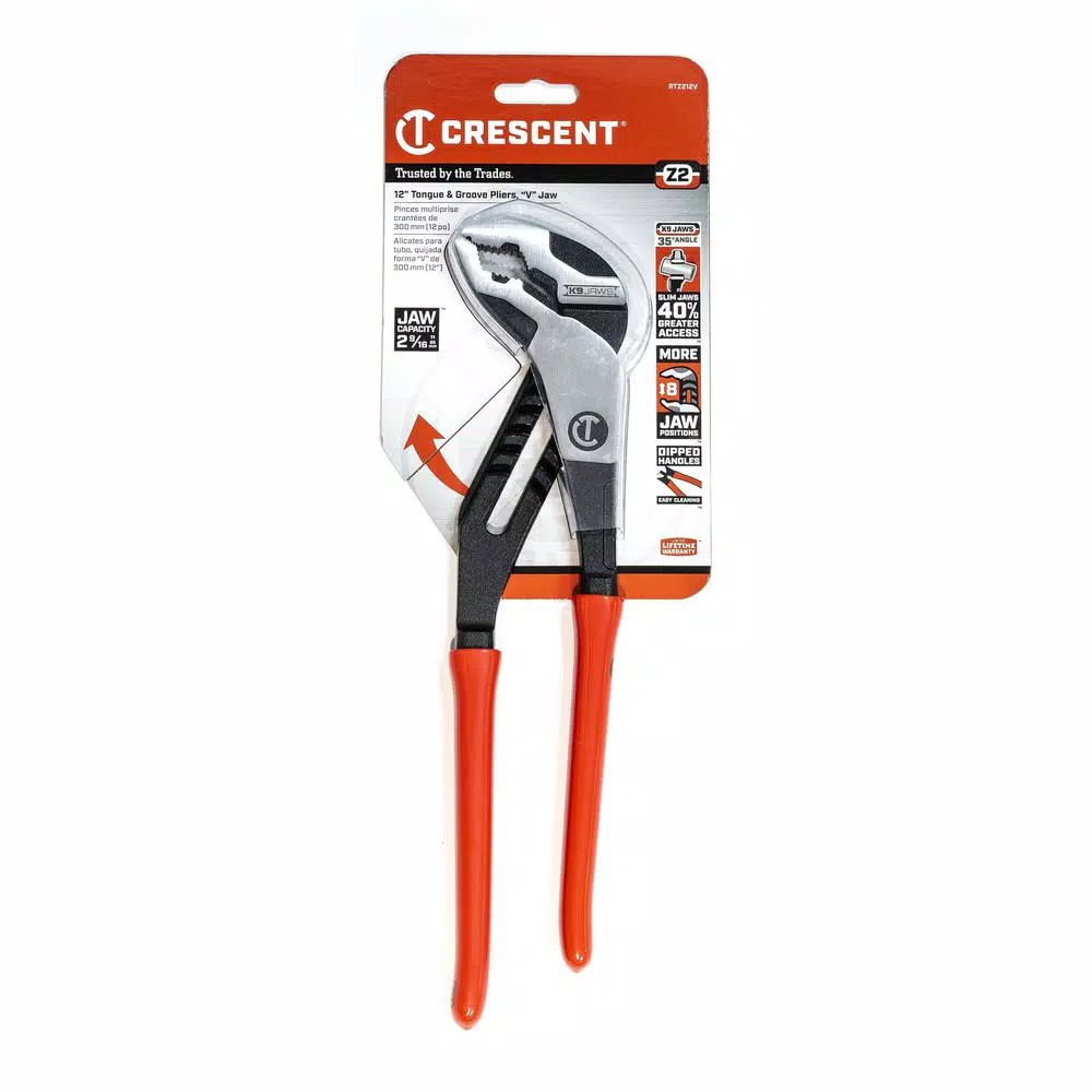 Crescent Z2 12 in. K9 V-Jaw Tongue and Groove Pliers with Dipped Handle