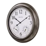 Bulova Block 20 in. Indoor/Outdoor Round Wall Clock with Thermometer and Hygrometer, Aged Silver thumbnail 2