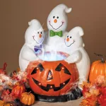 Gerson 22.24 in. Magnesium Electric Smoking Jack-O-Lantern with Ghostly Trio Halloween Tabletop Decor thumbnail 2