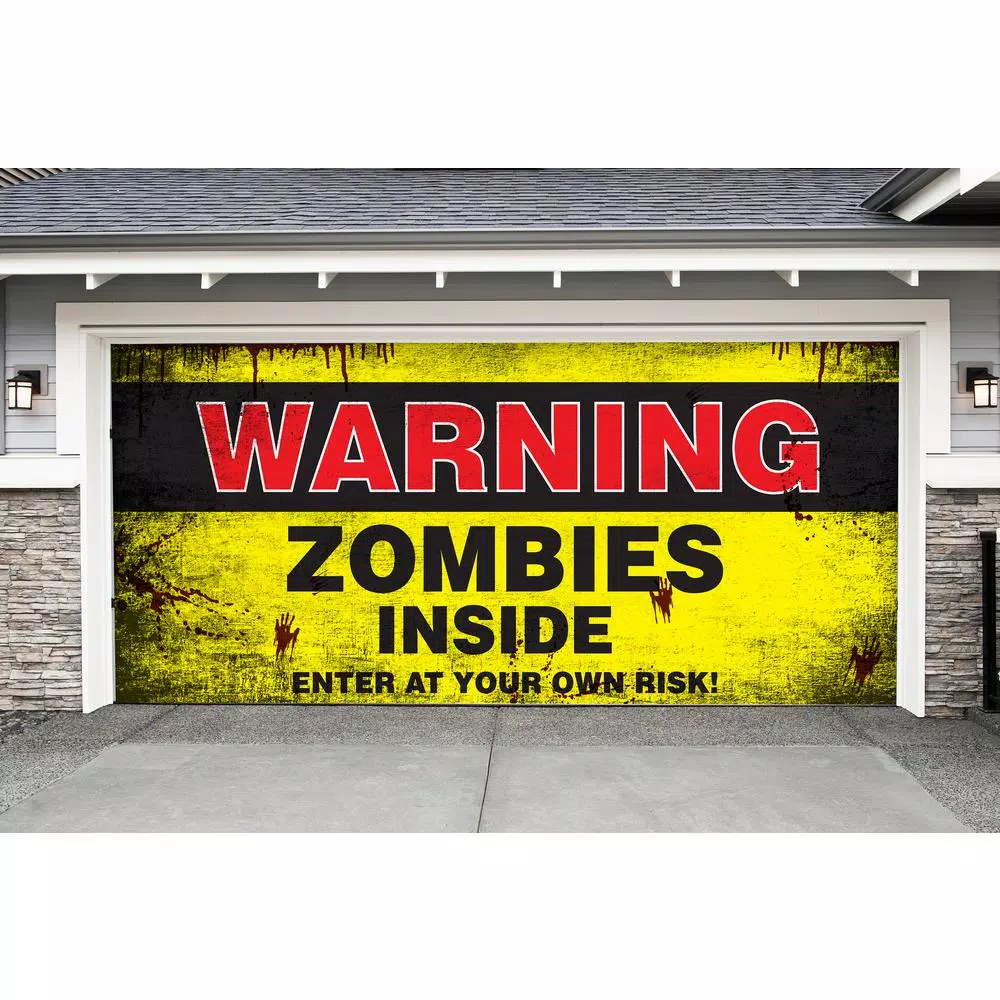 My Door Decor 7 ft. x 16 ft. Zombies Inside Halloween Garage Door Banner Mural