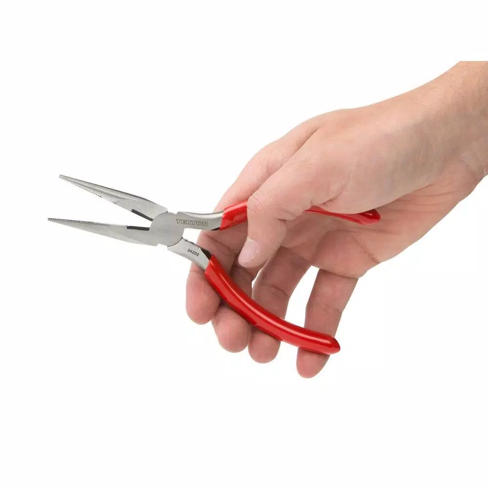 TEKTON 6 in. Long Nose Pliers with Crosscut Teeth and Wire Cutter