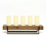 Stratton Home Decor Rustic 5-Candle Holder Centerpiece, Natural Wood and Black Metal thumbnail 1