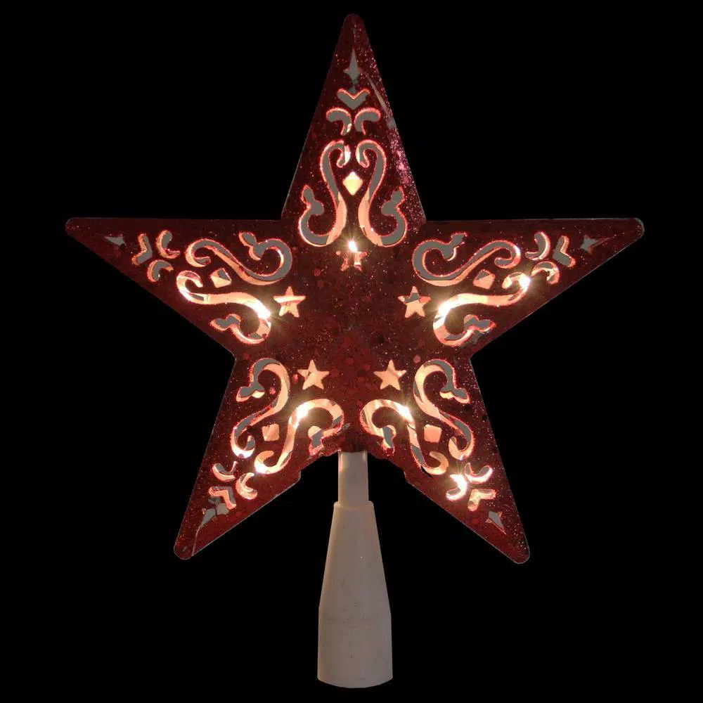 Northlight 8.5 in. Red Glitter Star Christmas Tree Topper with Clear Lights
