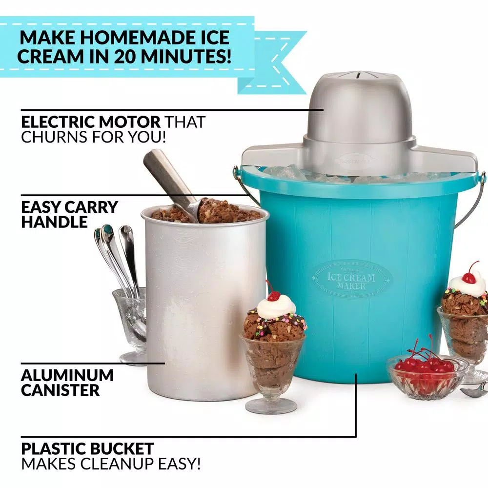 Nostalgia 4 Qt. Electric Ice Cream Maker with Easy-Carry Handle, Blue