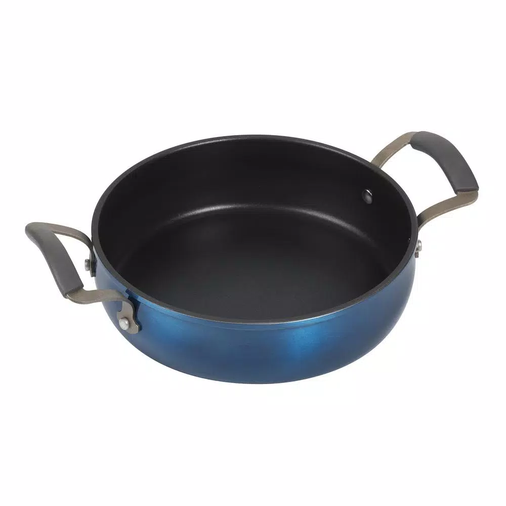 Epicurious 3 Qt. Hard-Anodized Aluminum Nonstick Saute Pan with Glass Lid, Blue