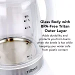 Tribest Glass Raw Tea Kettle, 1.7L Electric Kettle with Precision Temperature Presets, White thumbnail 4