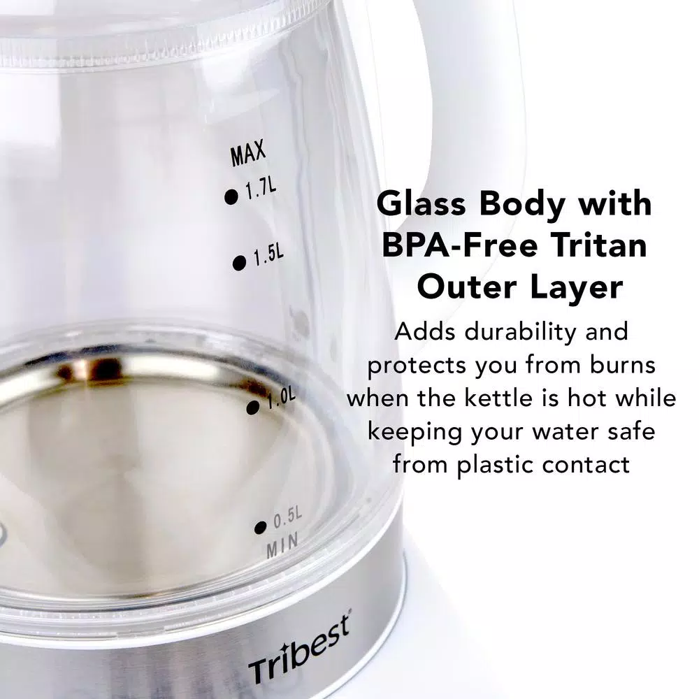 Tribest Glass Raw Tea Kettle, 1.7L Electric Kettle with Precision Temperature Presets, White