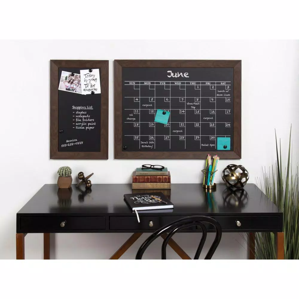 DesignOvation Beatrice Framed Magnetic Chalkboard Monthly Calendar Memo Board
