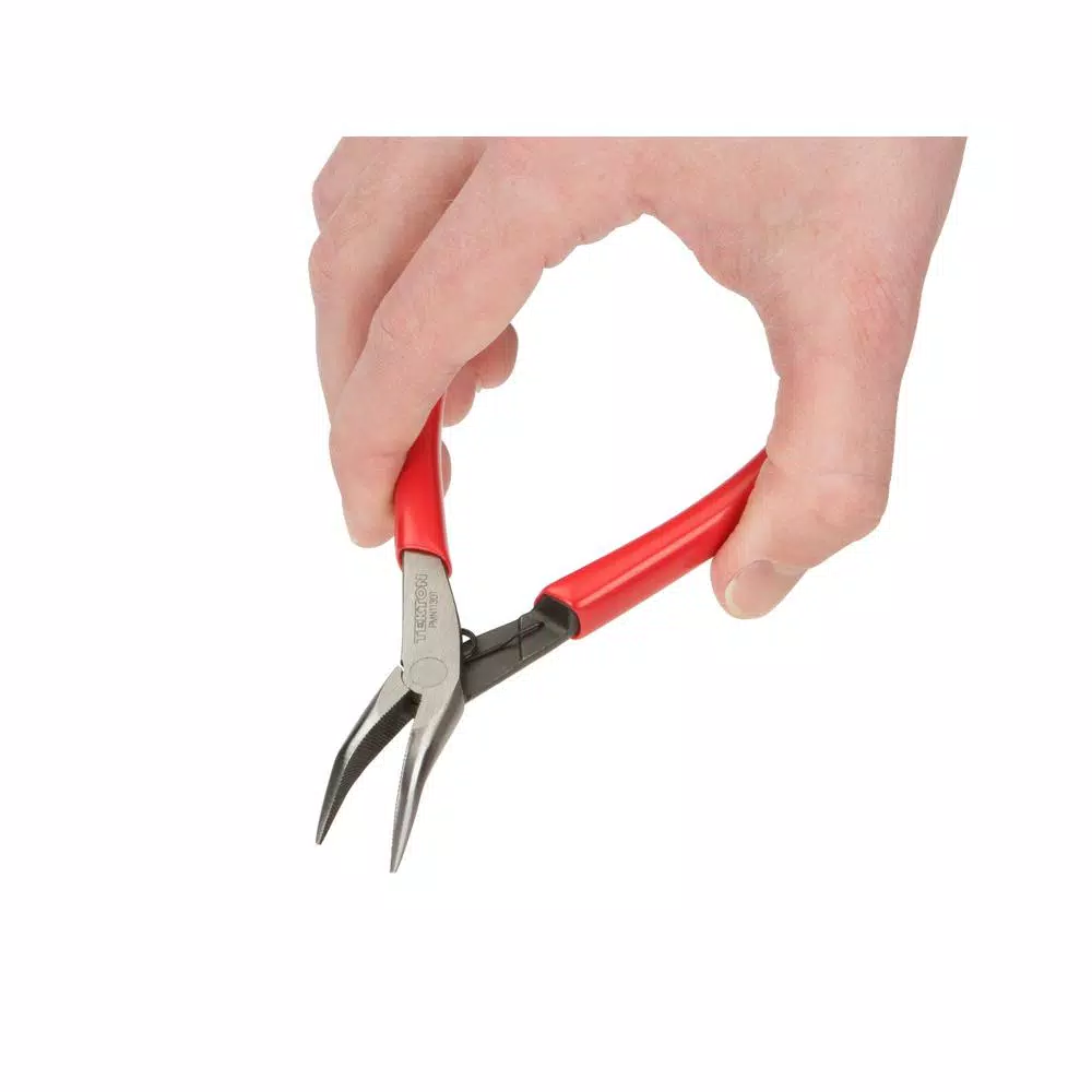 TEKTON Mini Bent Long Nose Pliers with 45-Degree Angle and Crosscut Teeth
