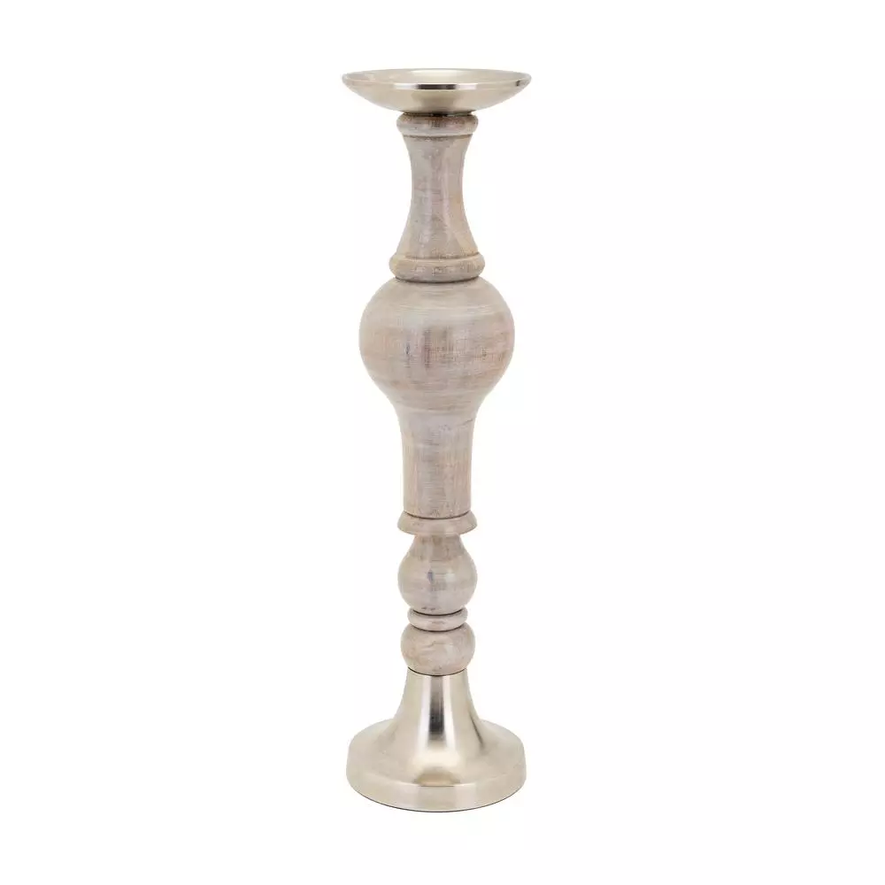 IMAX Trisha Yearwood Nightingale Mango Wood Hurricane Candle Holder Set of 3, Gray