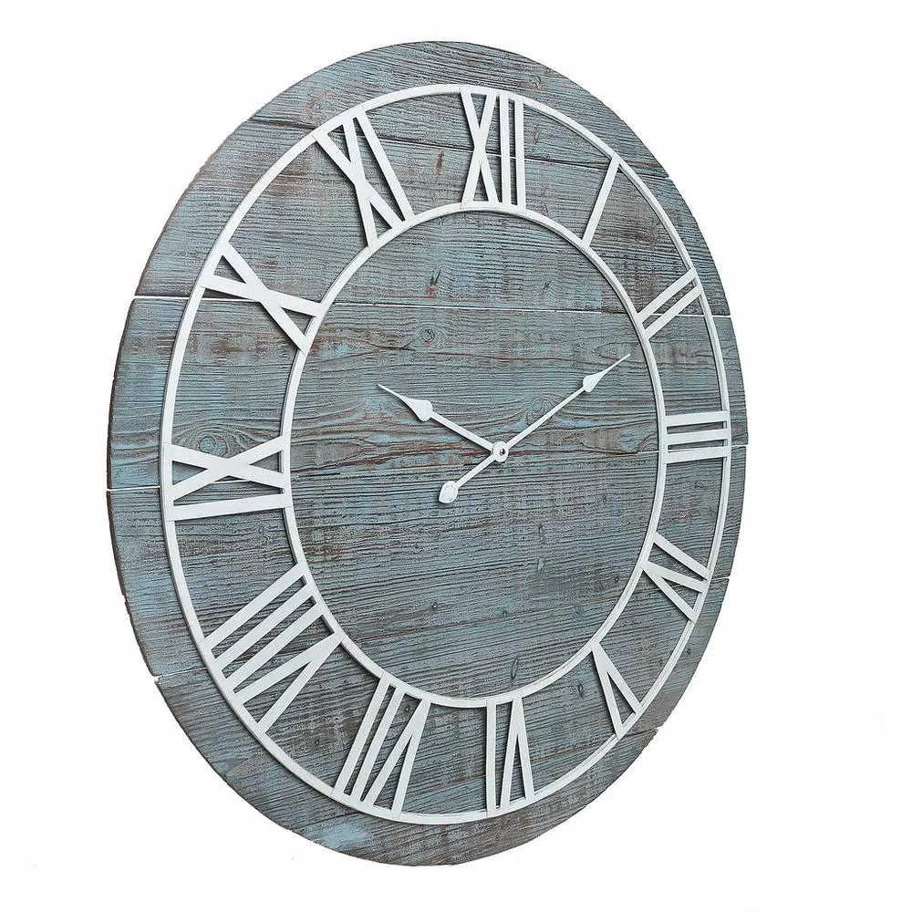 Pinnacle 36 in. Rustic Washed Gray Wood Plank Frameless Wall Clock