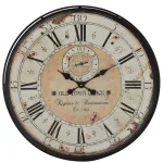LITTON LANE 32 in. Round Rustic Black Iron and Wood Antique Roman Numeral Wall Clock thumbnail 2