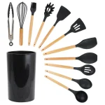 MegaChef 12-Piece Black Silicone and Wood Kitchen Utensil Set thumbnail 1