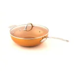 MasterPan Original Copper Pan 12 in. Non-Stick Ceramic Wok with Tempered Glass Lid thumbnail 1