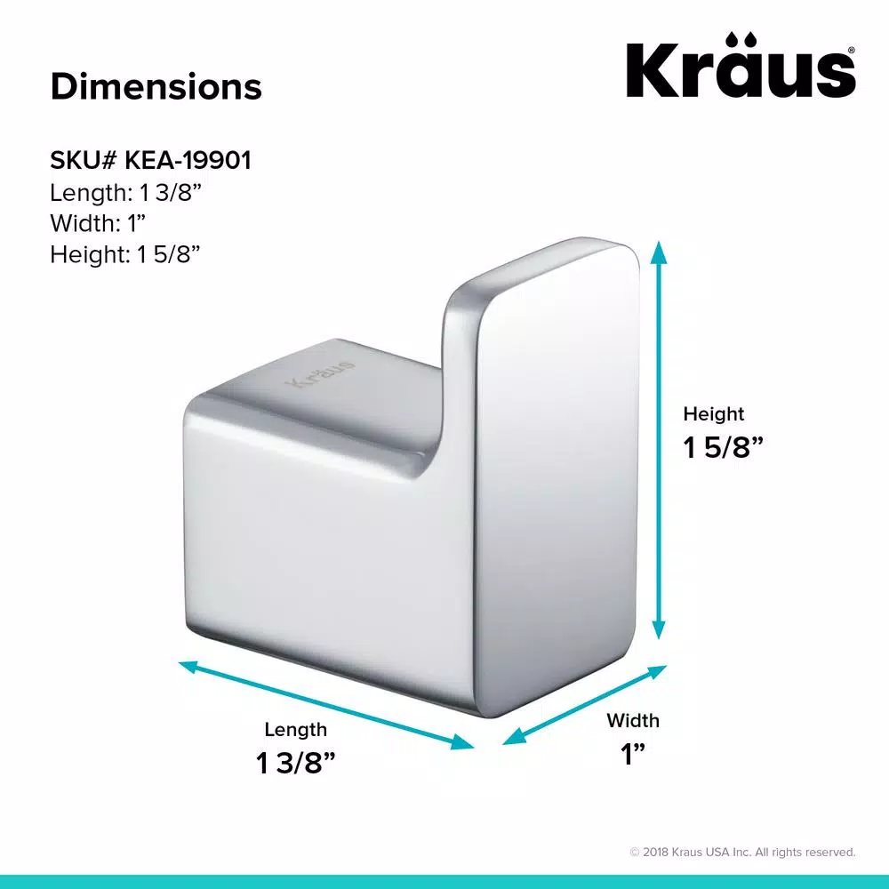 KRAUS Stelios Chrome Bathroom Robe and Towel Hook, Solid Brass