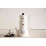 3R Studios White Stackable Teapot and Mugs Set, 3-Piece Ceramic Tea Set thumbnail 2