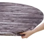 Brielle Home 42" Round Cotton Fitted Table Cover, Distressed Wood Print thumbnail 3