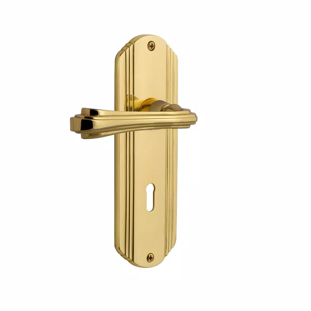 Nostalgic Warehouse Fleur Privacy Lever with Deco Plate, Unlacquered Brass