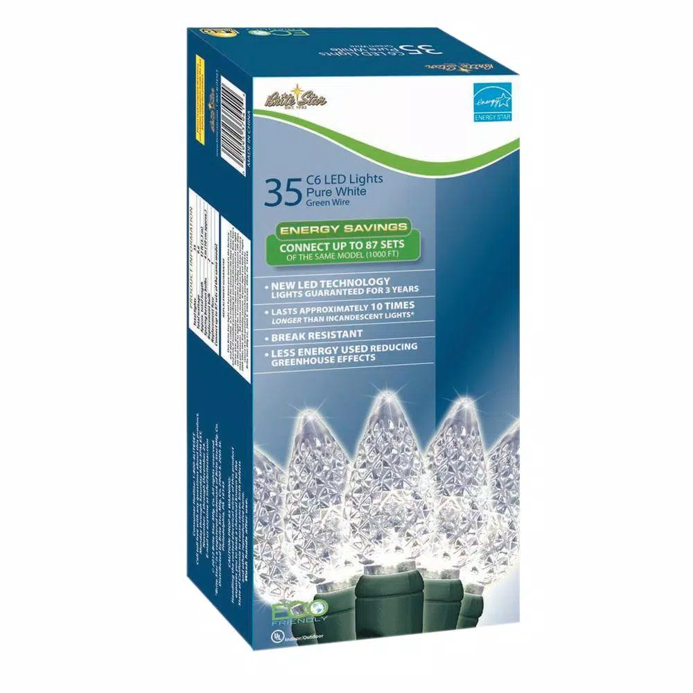 Brite Star 70-Count Pure White Faceted C6 LED String Lights, Set of 2