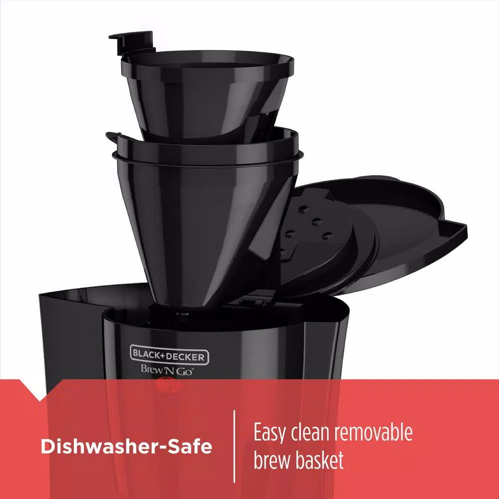 BLACK+DECKER Brew'n Go Single Serve Coffee Maker with 15 oz. Thermal Travel Mug, Black