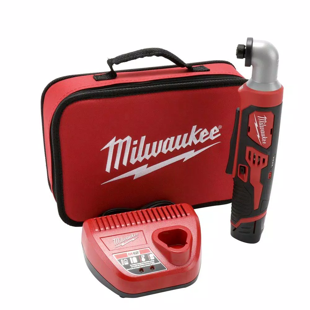 Milwaukee M12 12V Lithium-Ion Cordless 1/4 in. Right Angle Hex Impact Driver Kit with 1.5Ah Battery, Charger & Case