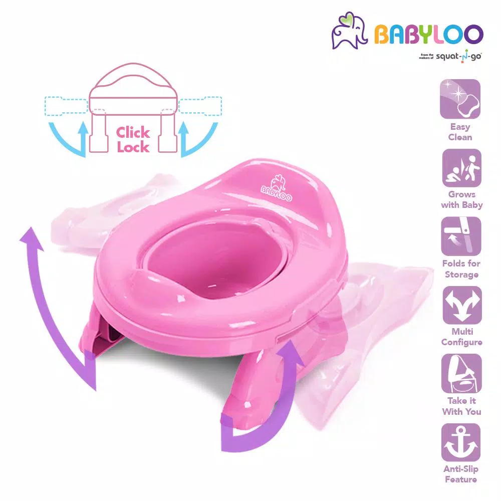 Babyloo 2-in-1 Portable Travel Potty for Toddlers with Collapsible Legs and Travel Bag - Pink