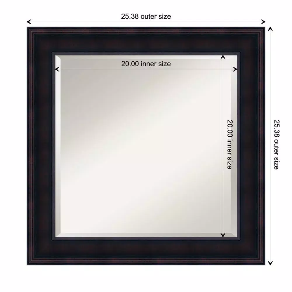 Amanti Art 25 in. Square Beveled Edge Wood Framed Bathroom Vanity Mirror, Dark Brown Mahogany