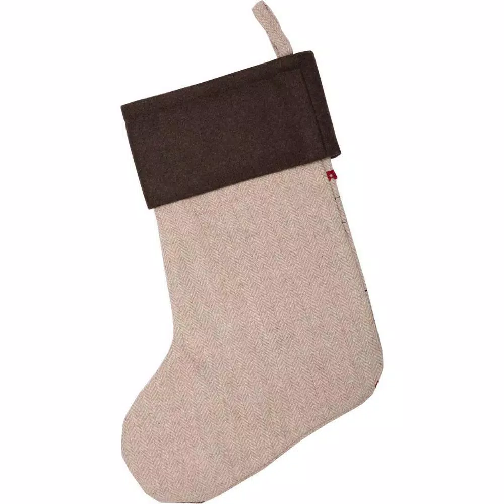 VHC Brands Merry Little Christmas 15 in. Khaki Tan Traditional Holiday Decor Stocking