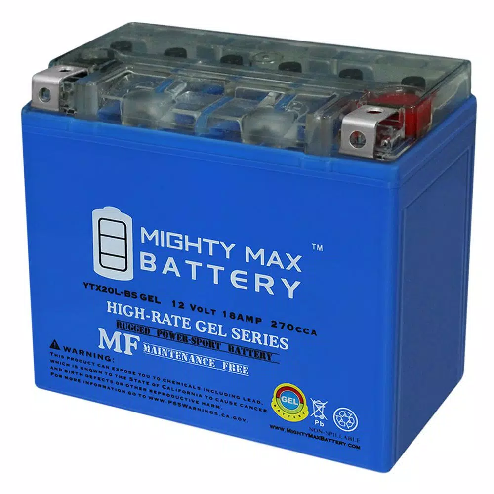 MIGHTY MAX BATTERY Mighty Max YTX20L-BS GEL 12V 18Ah 270 CCA Rechargeable Sealed Lead Acid Powersport Battery