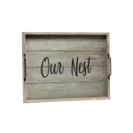 Elegant Designs Our Nest Rustic Gray Wooden Decorative Serving Tray with Black Metal Handles thumbnail 2