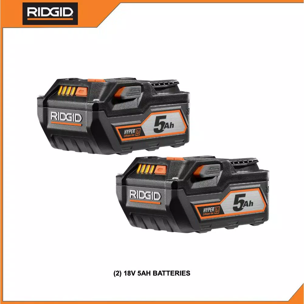 RIDGID 18V 5.0 Ah Lithium-Ion Battery Pack, 2-Pack