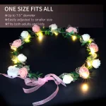 Novelty Place 4-Pack LED Floral Flower Headbands - Pink Light Up Flower Crowns for Adults and Kids thumbnail 3