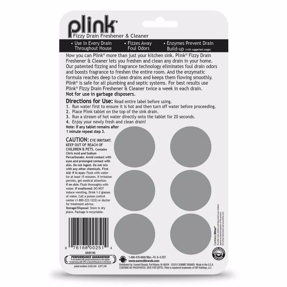 Plink Fizzy Drain Freshener and Cleaner, Lemon Scent, 6-Count