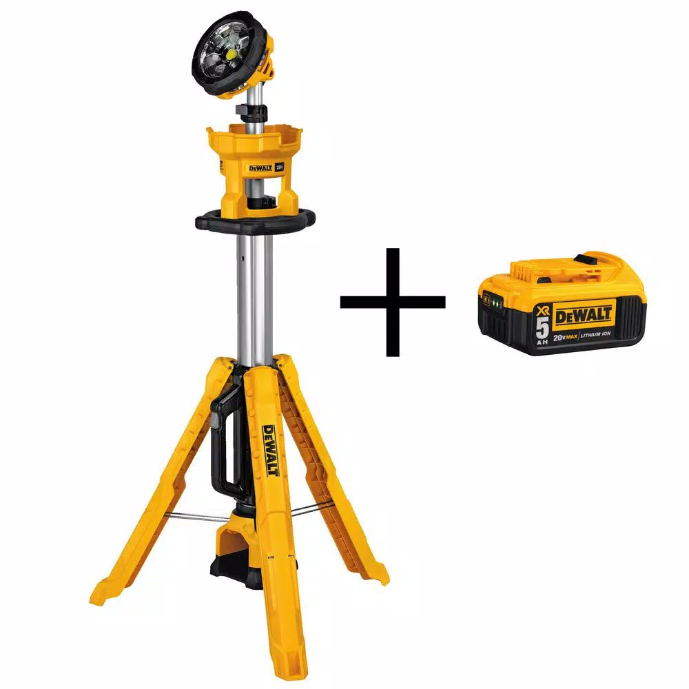 DEWALT 20V MAX 3000-Lumen Cordless LED Tripod Work Light with 5.0 Ah Battery