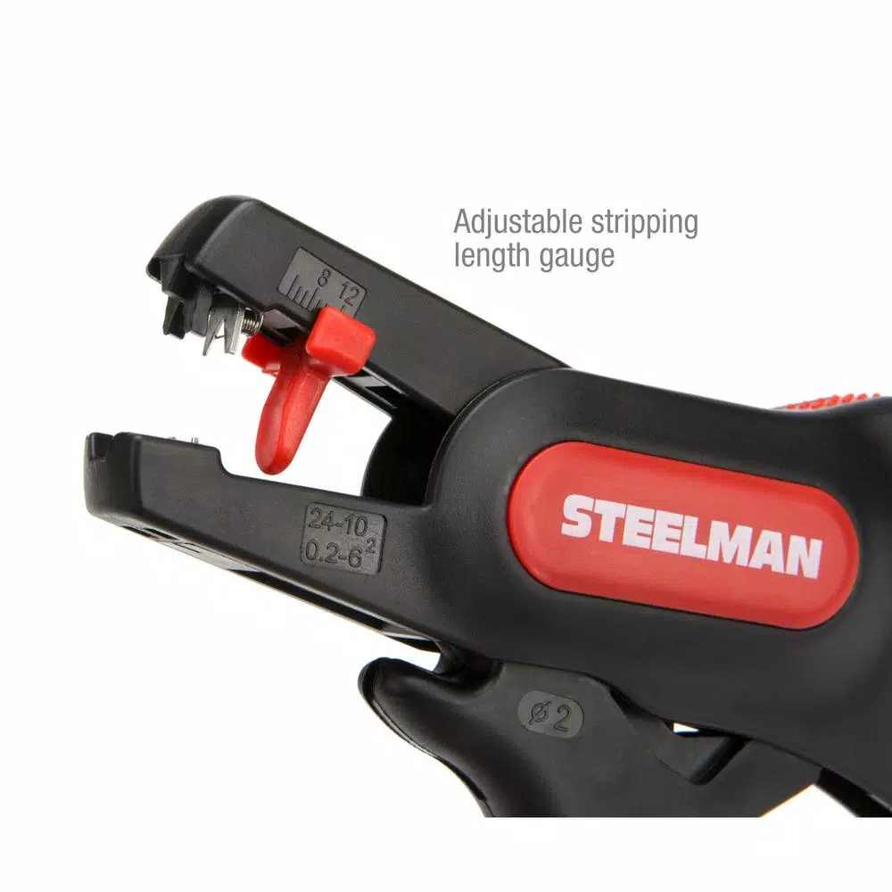 STEELMAN 41865 Self-Adjusting Pistol Grip Wire Stripper and Cutter, 24-10 AWG