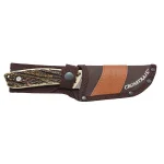 WESTERN Crosstail 4 in. Titanium Bonded Gut Hook Fixed Blade Knife with Stag Delrin Handle thumbnail 1