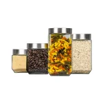 Unbranded 4-Piece Glass Canister Set with Brushed Stainless Steel Lids thumbnail 2