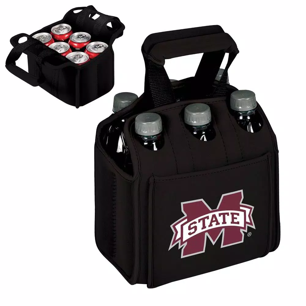 Picnic Time Mississippi State University Bulldogs 6-Bottle Insulated Neoprene Beverage Carrier, Black