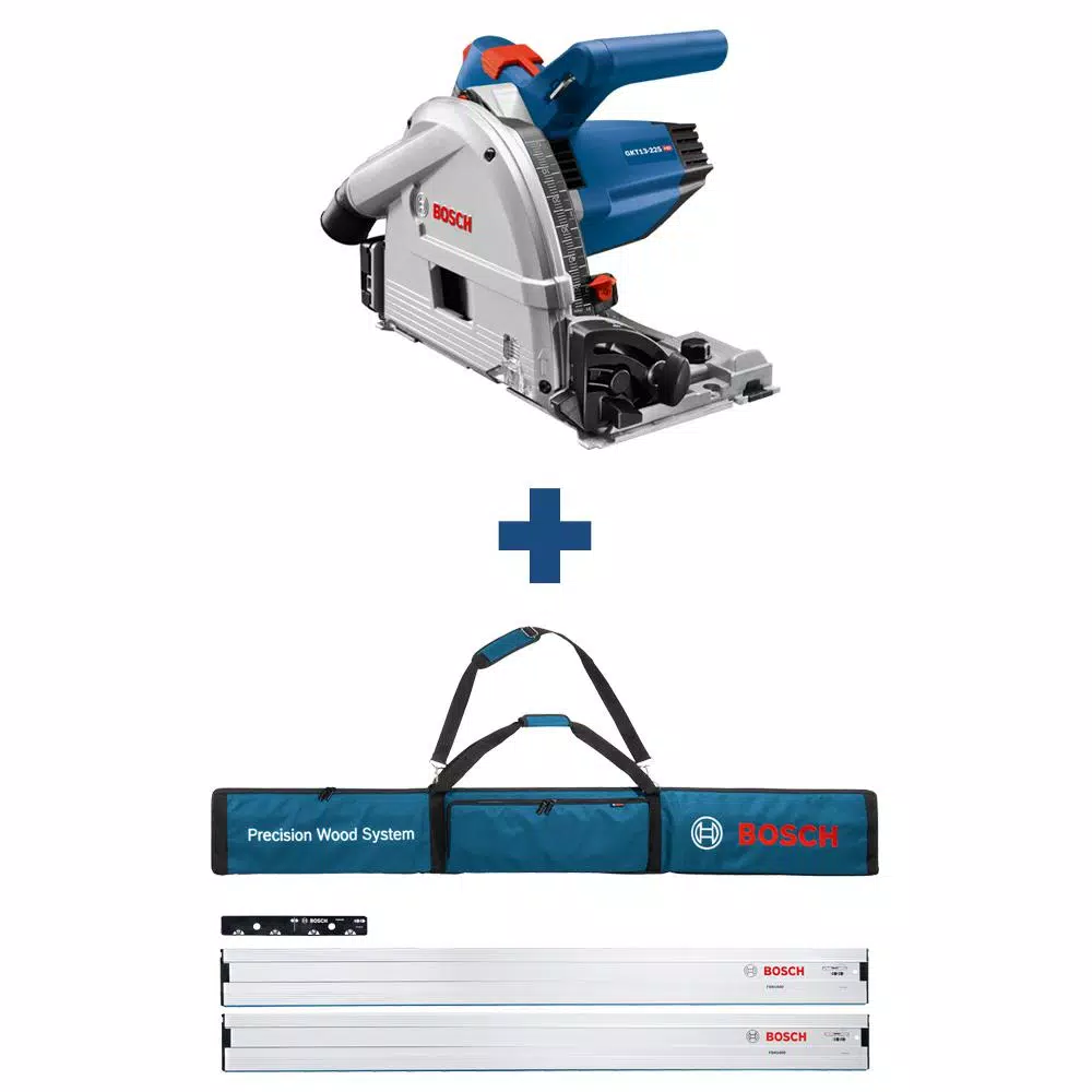 Bosch GKT13-225 6-1/2 in. 13 Amp Corded Track Saw Kit with 63 in. Aluminum Tracks and Carrying Bag