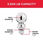 TowSmart 2 in. Chrome Hitch Ball with Wrench Flats thumbnail 3