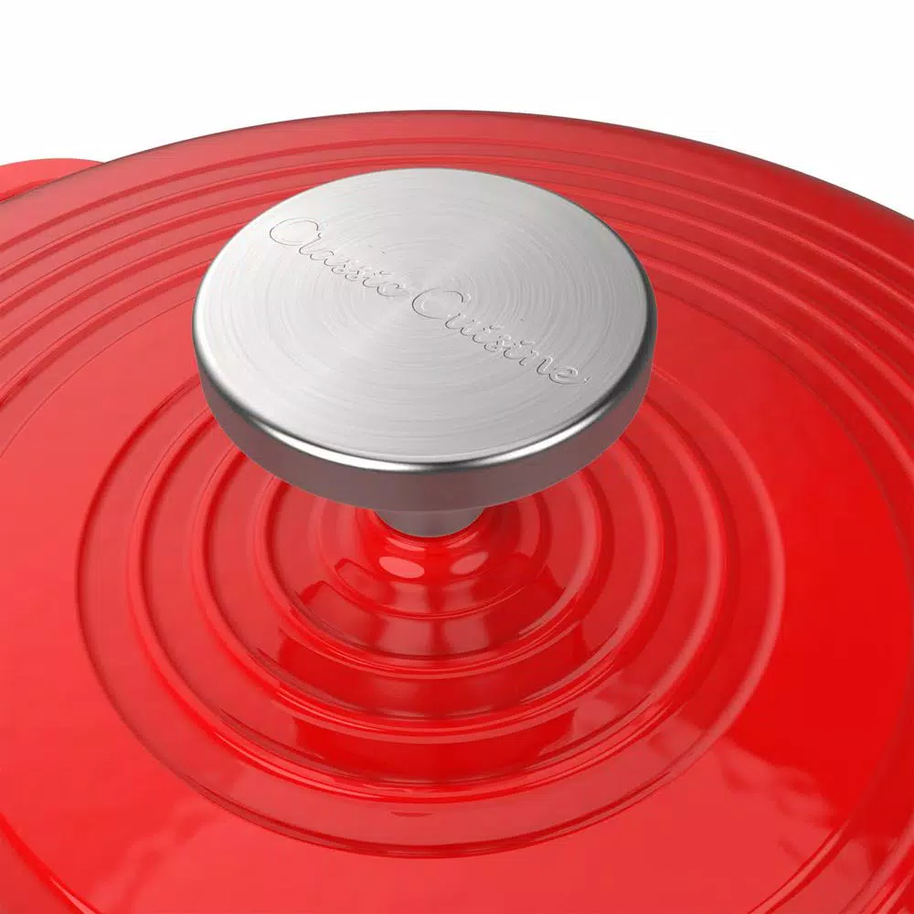 Classic Cuisine 3 Qt. Red Cast Iron Enamel Nonstick Casserole Dish with Lid