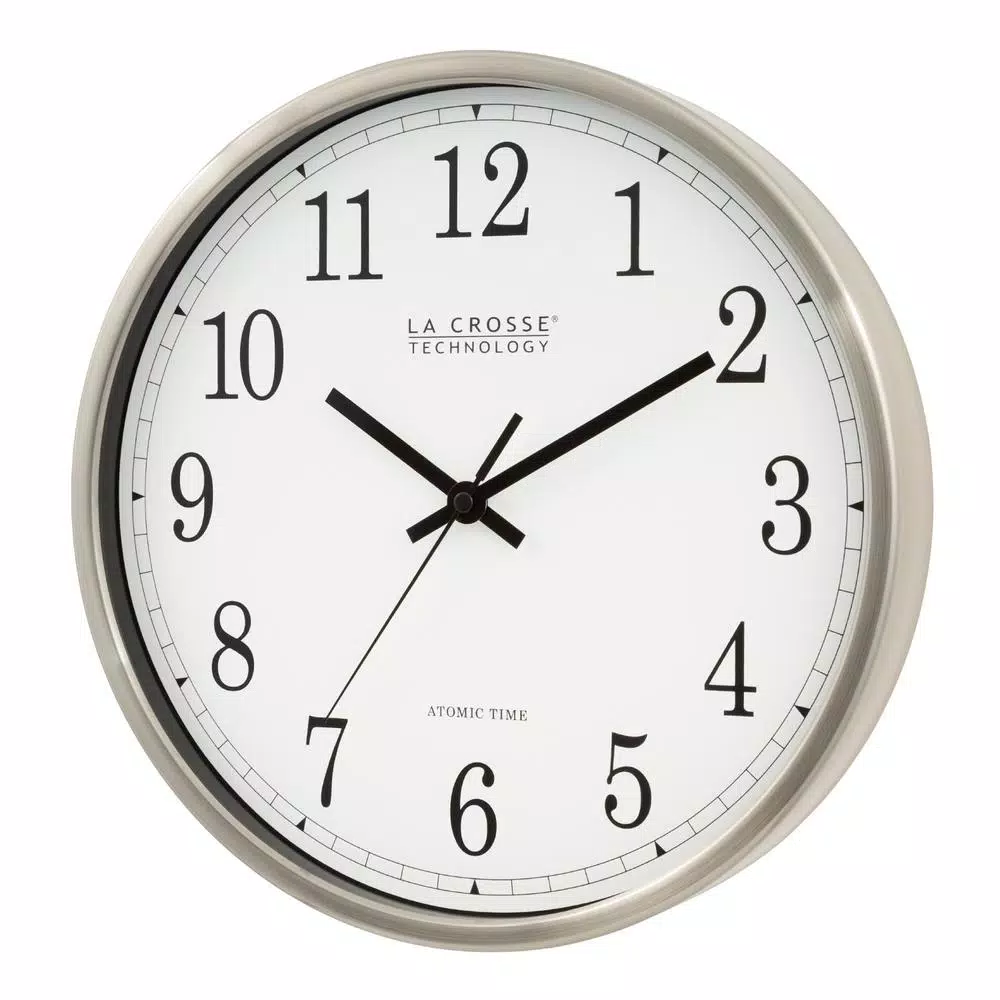 La Crosse Technology 12 in. Round Atomic Analog Wall Clock with Stainless Steel Frame