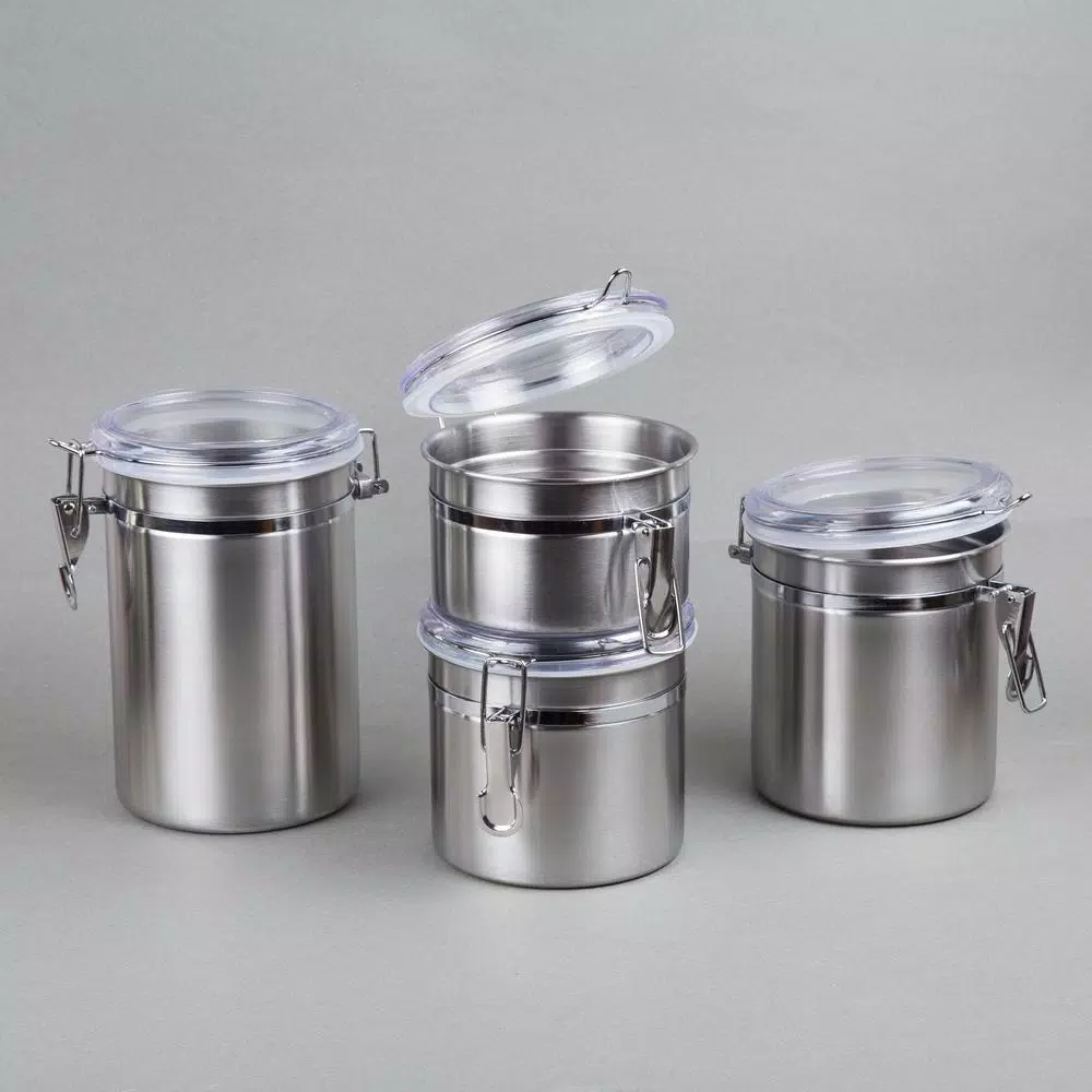 Creative Home 4-Piece Stainless Steel Canister Set with Airtight Locking Clamp Lids