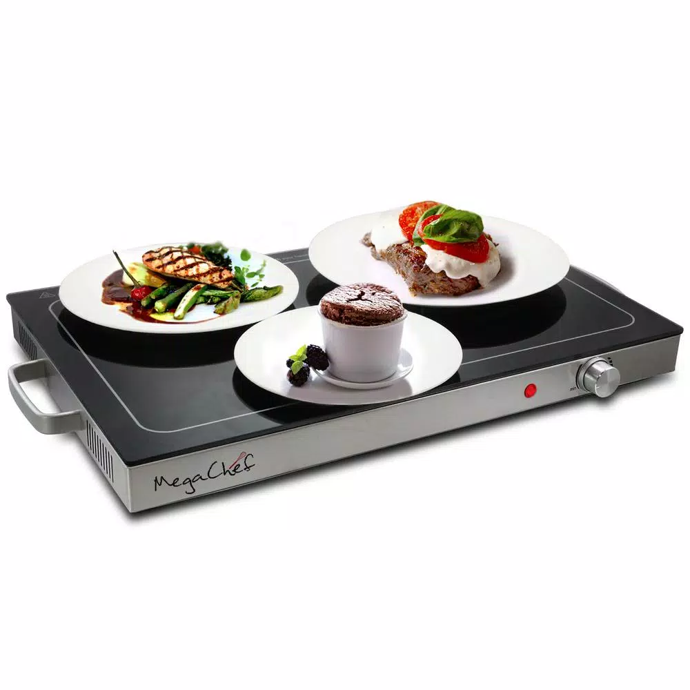 MegaChef Electric Warming Tray, Black Rectangular Food Warmer with Adjustable Temperature Control