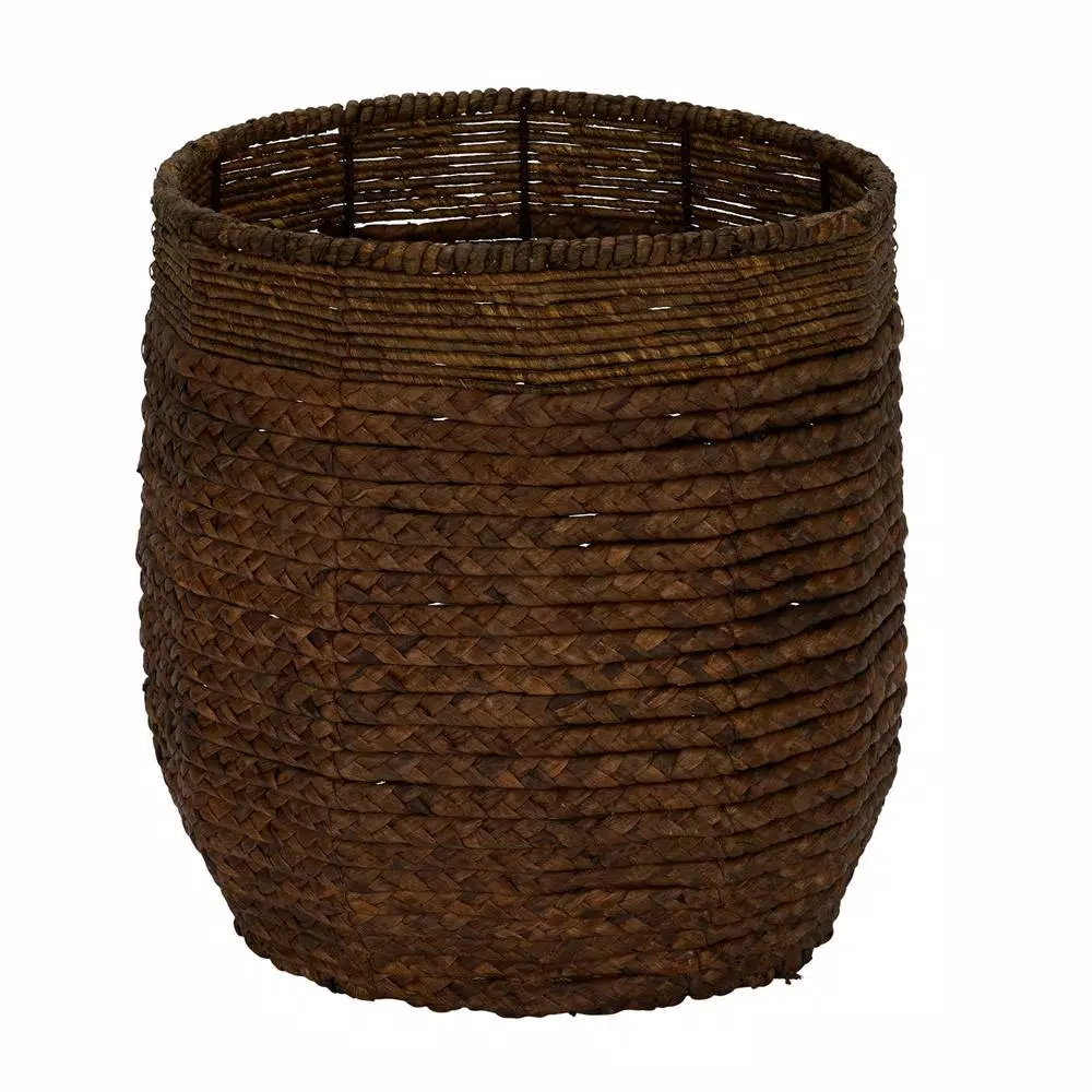 Household Essentials Wicker Water Hyacinth Rimmed Basket Set of 2, Rustic Decorative Storage Baskets and Planters