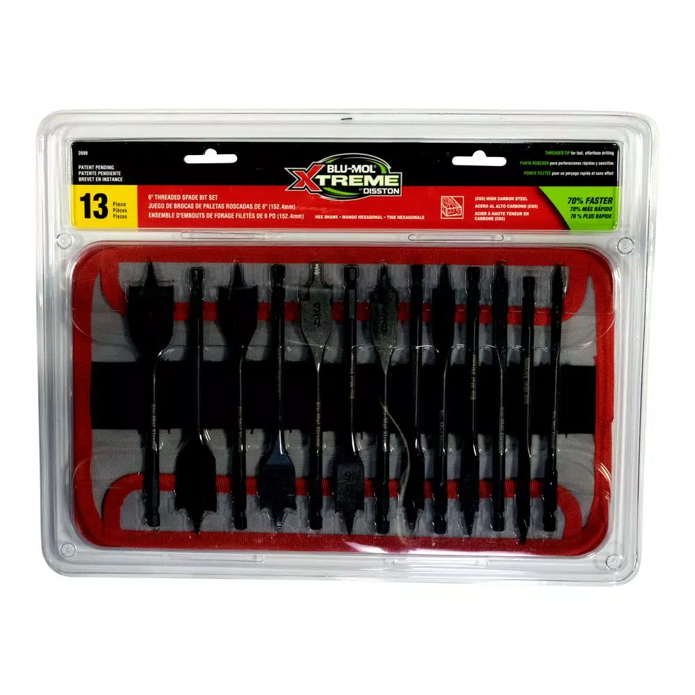 BLU-MOL Disston Blu-Mol Xtreme 13-Piece Threaded Spade Bit Set, Carbon Steel Hex Shank